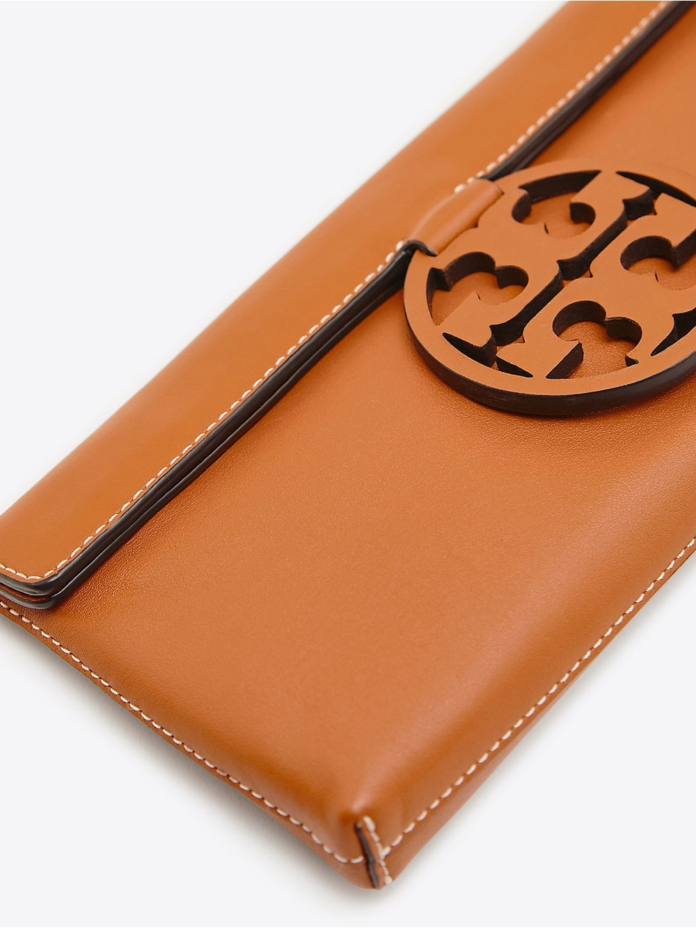 Tory Burch Leather Clutch in Cognac Tan with Logo Accent - Picture 1 of 2
